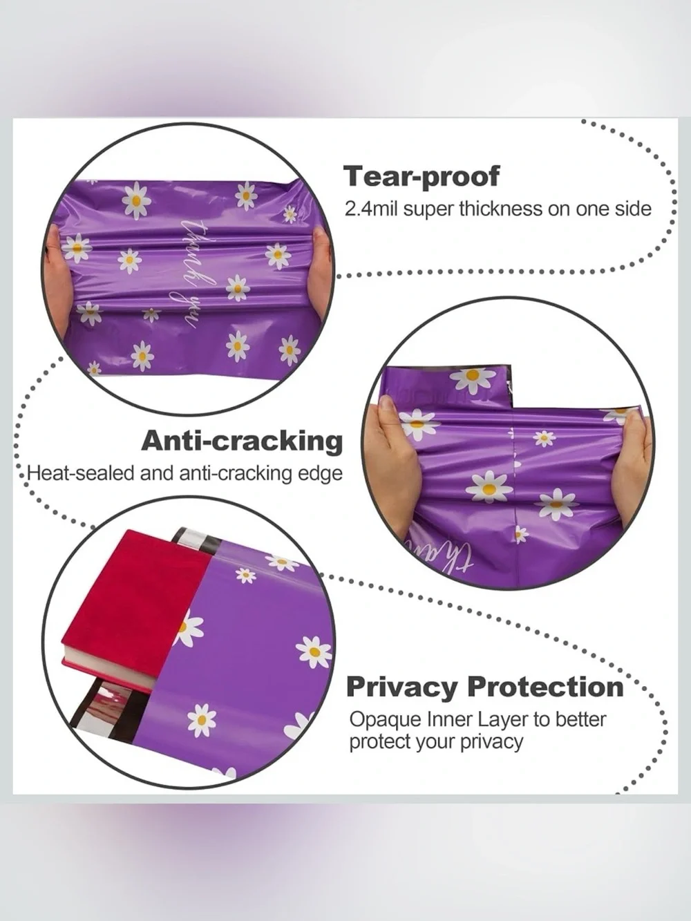 20 Purple Daisy Polymailers 10x13 Waterproof Shipping Bags